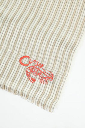 Tuch mit Languste-Stickerei in Soft Beige/Weiß