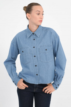 Denim Bluse in Mid Blue