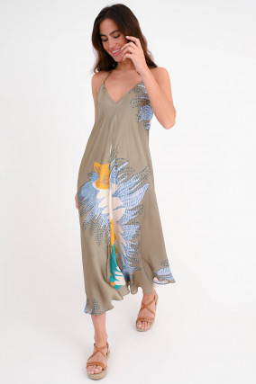Maxi Kleid aus Viskose in Ockerbraun