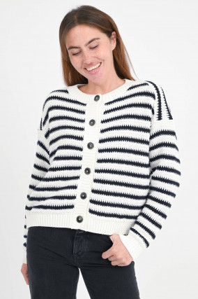 Gestreifte Strickweste in Weiß/Navy