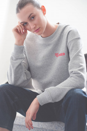 Sweatshirt mit XXL-Backprint in Grau meliert/Rot