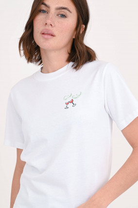 T-Shirt mit Weingläser-Motiv in Weiß