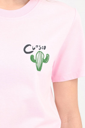 T-Shirt mit Kaktus-Stickerei in Rosa