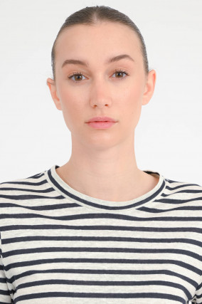 Gestreiftes Leinen-Shirt in Navy/Weiß