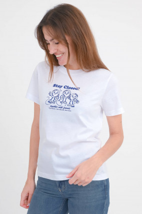 Kurzarm-Shirt STAY CLOSED KNÖPFE in Weiß/Blau