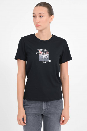 T-Shirt mit Hunde-Print in Black