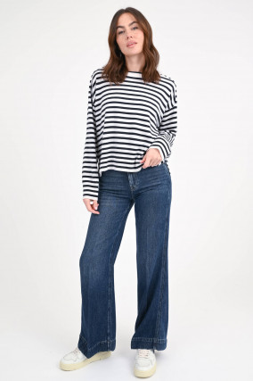 Pullover aus Cashmere in Navy/Weiß gestreift