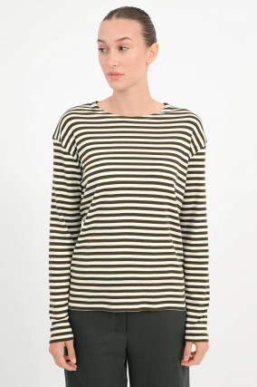 Gestreiftes Langarmshirt in Grün/Weiß