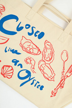 Canvas Tote XL mit Food-Print in Creme/Multicolor