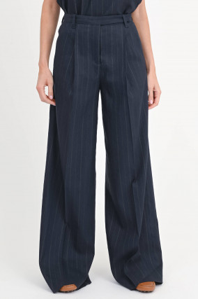 Wide-Leg Hose mit Nadelstreifen in Navy/Weiß