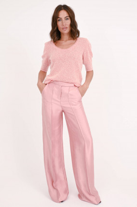 Cashmere-Mix Pullover in Koralle/Weiß meliert