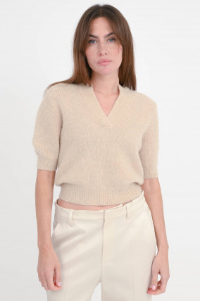 Cashmere-Pullover mit V-Neck in Baby Camel