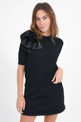 Kurzarm-Pullover mit Schleife in Pure Black