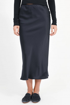 Midi-Rock aus Seide in Dark Navy