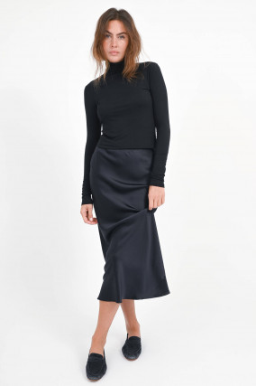 Midi-Rock aus Seide in Dark Navy