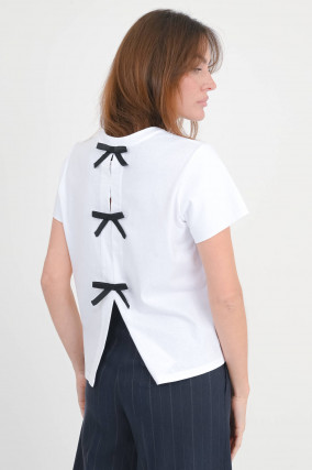 Shirt mit Schleifen-Details in Weiß/Schwarz