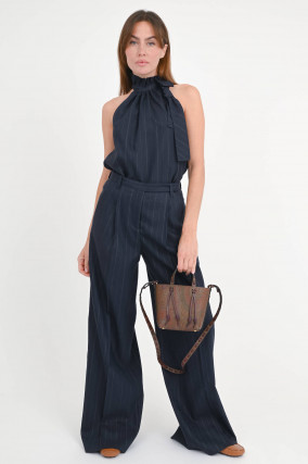 Neckholder-Top mit Nadelstreifen in Navy/Weiß