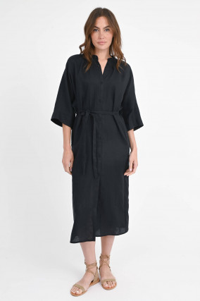 Midi-Leinenkleid LEA in Schwarz