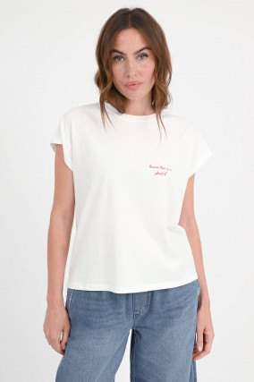  T-Shirt NAMUR mit NO PLANET B Stickerei in Weiß