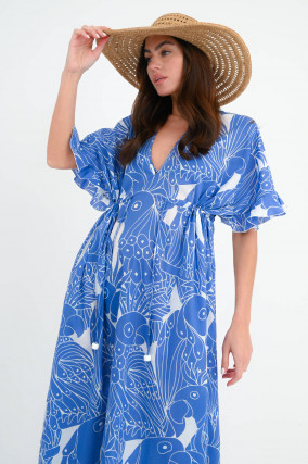Midi Kleid JUJUBE mit Print in Blau/Weiß
