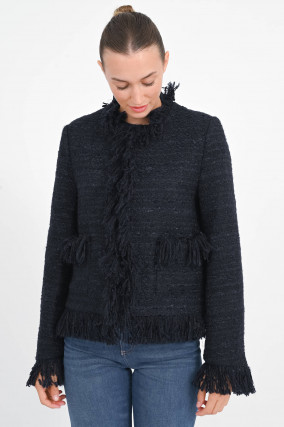 Fransenjacke aus Tweed in Navy