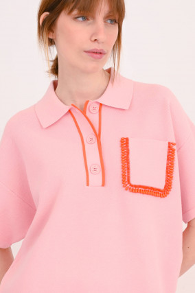 Poloshirt FLAME mit Schmuckdetail in Rosa/Rot