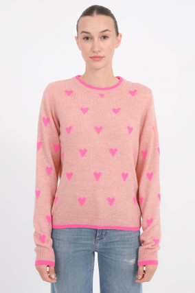 Pullover ISA mit Herz-Musterung in Rosa/Pink