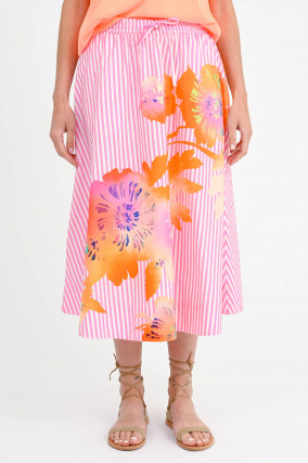 Gestreifter Rock HEMINI mit Print in Pink/Weiß