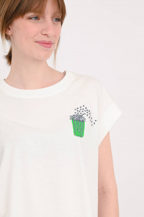 T-Shirt FAUSTINA mit Paillettenaufdruck in Weiß