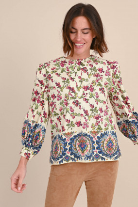 Popeline Bluse mit Berry-Print in Multicolor