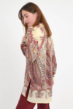 Lange Seidenbluse mit Paisly-Muster in Creme/Multi