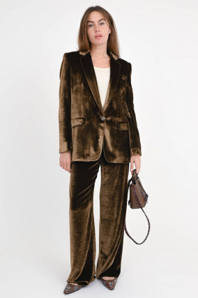 Samthose aus Visjose-Seiden-Mix in Camel