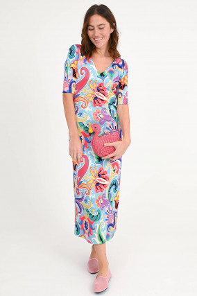 Midi-Kleid aus Viskose in Multicolor