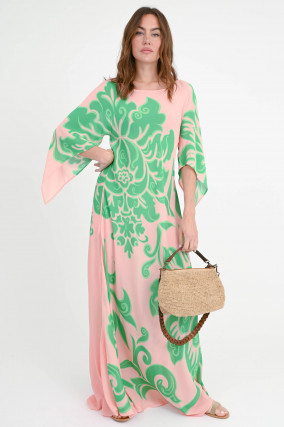 Gemustertes Maxi-Kleid in Rosa/Grün