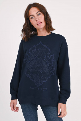 Sweatshirt mit Stickerei in Dunkelblau