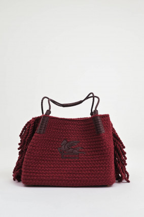 Gestrickter Shopper mit Pegasus-Logo in Bordeaux