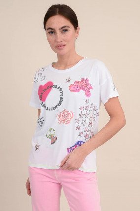 T-Shirt mit Print in Weiß/Multicolor