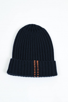 Rippstrick-Mütze in Navy/Orange