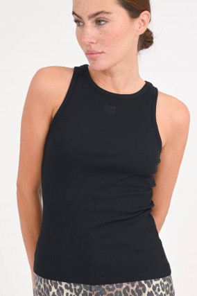 Ripp-Top mit Logo-Stickerei in Schwarz