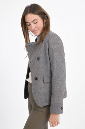 Fischgrat-Jacke in Braun/Creme