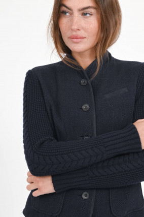 Jacke mit Lammleder Einsatz in Navy