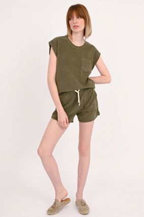 Frottee-Shorts TITIA in Oliv