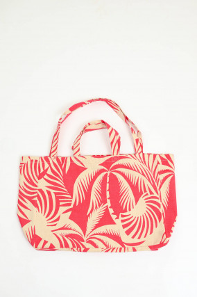 Tasche mit Palmen-Muster in Rot/Natur