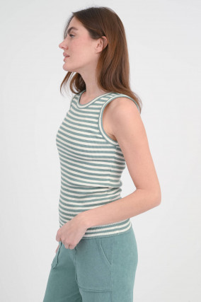 Gestreiftes Ripp-Tanktop TENEST in Agave/Ecru