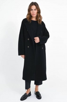 Midi-Wollmantel in Tiefschwarz
