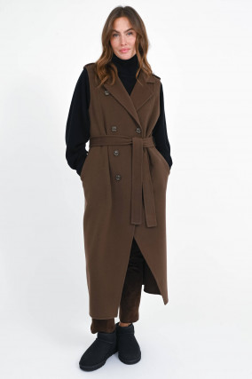 Maxi-Wollweste in Kakaobraun