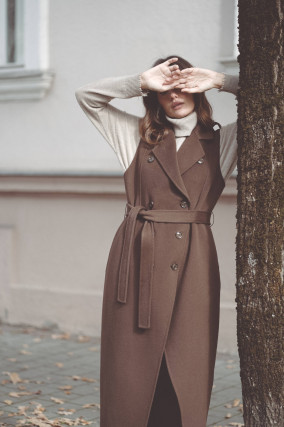 Maxi-Wollweste in Kakaobraun