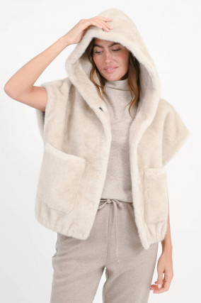 Weste aus Fellimitat in Beige