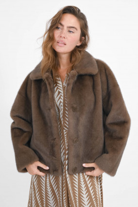 Fellimitatjacke in Mokka