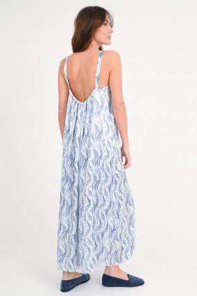 Maxi-Seidenkleid FISAST in Blau/Weiß gemustert